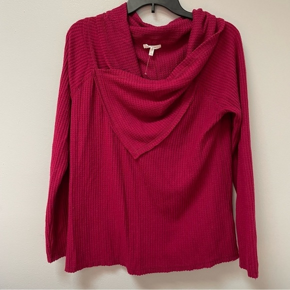 NEW Maurices L Top Red Waffle Knit Cowl Neck Soft Blouse - Picture 1 of 5
